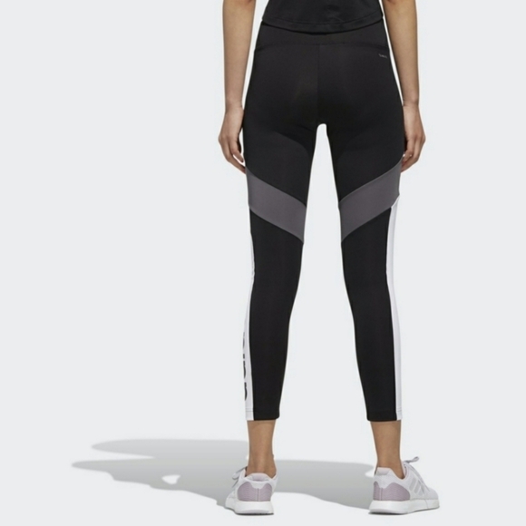 Adidas Designed 2 Move Black Color Block Graphic Logo High Rise 7/8 Leggings - Picture 3 of 12